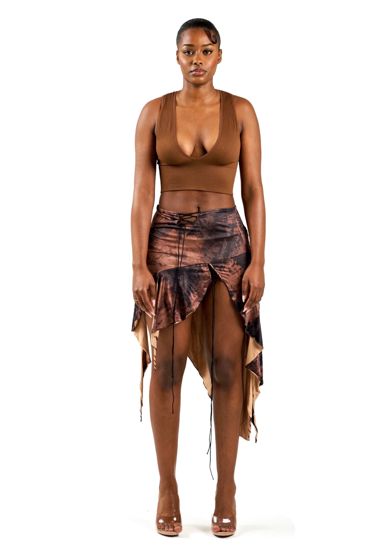 Polyester Delilah Skirt | Brown Delilah Skirt | TSHKA